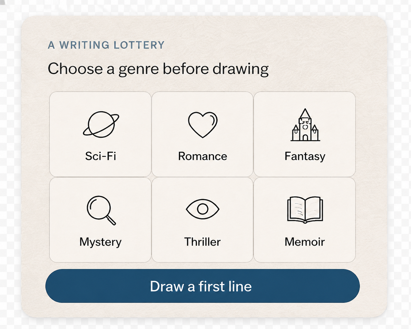 First version asking the writer to choose a genre before drawing
