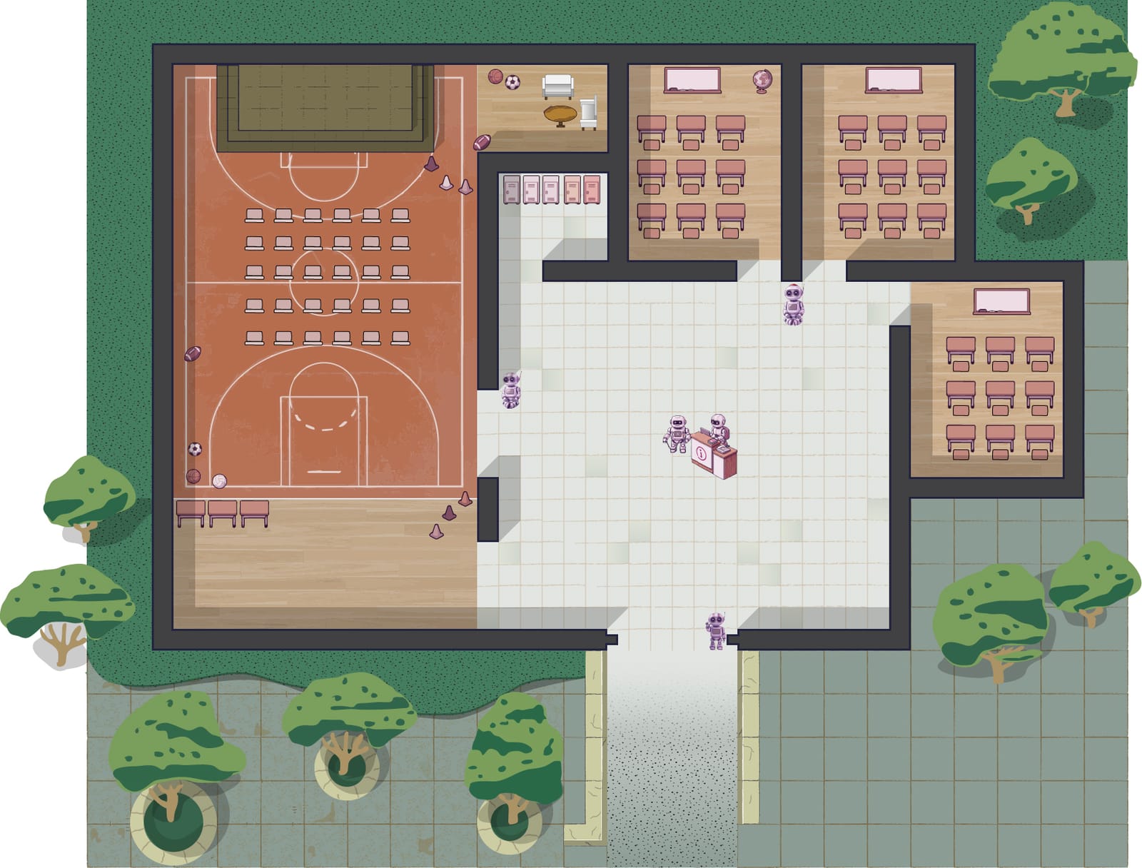 2026 Wrobocon virtual venue map with a more compact university layout